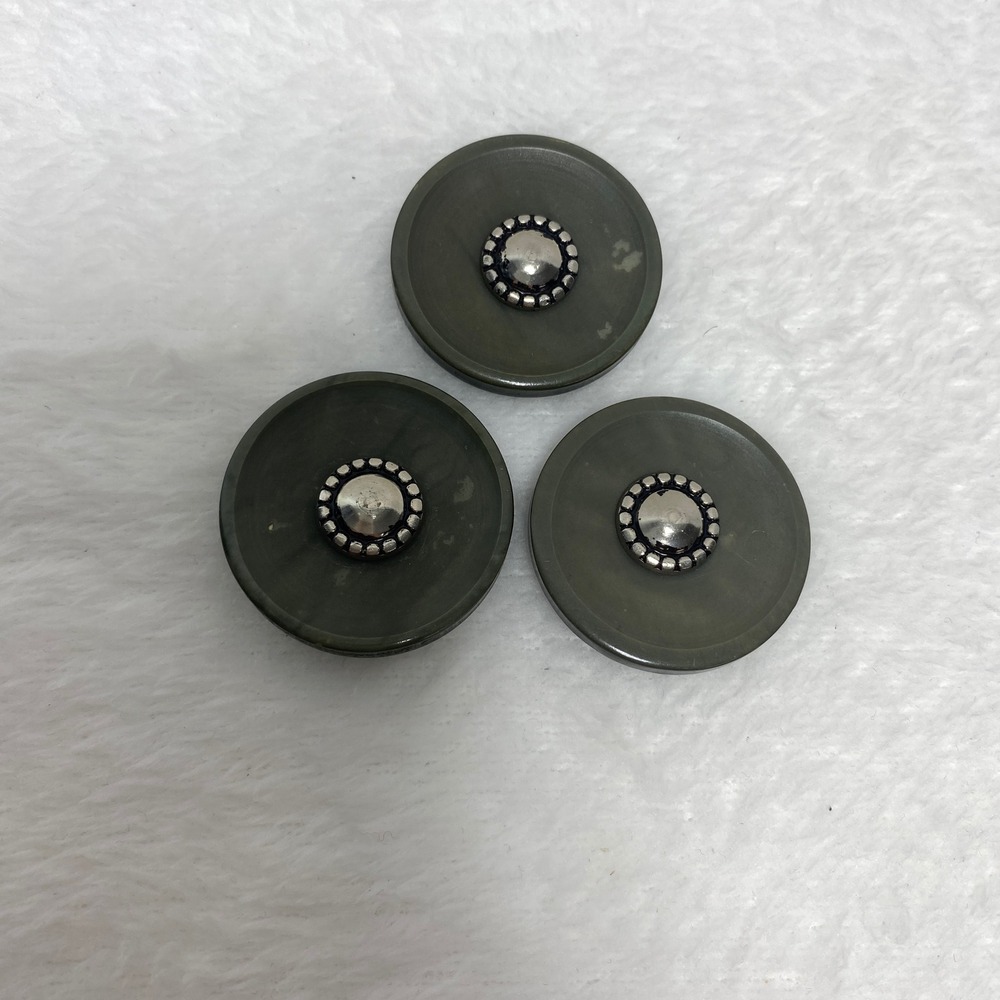 Set of 3 Round Green Vintage Coat Buttons